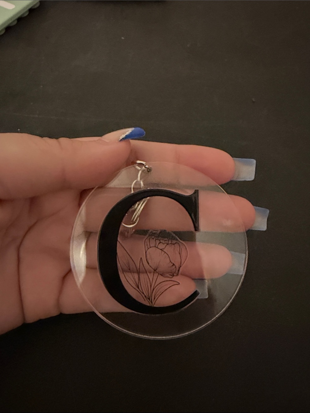 Clear Acrylic Monogram 'C' Keychain with Floral Detail